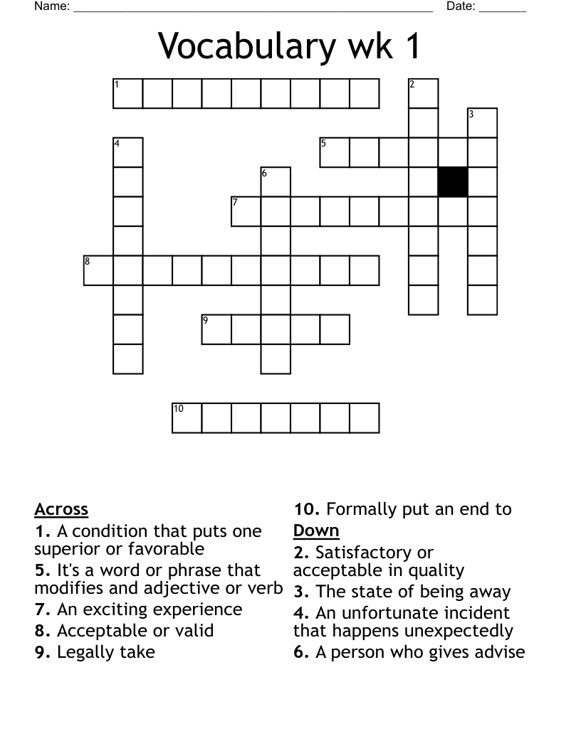  Vocabulary wk 1 Crossword