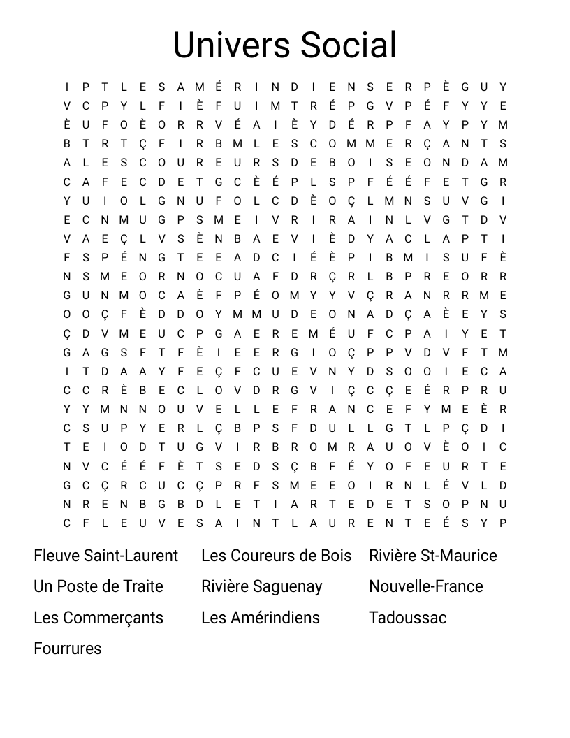     Univers Social  Word Search