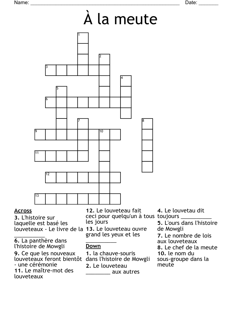 À la meute Crossword