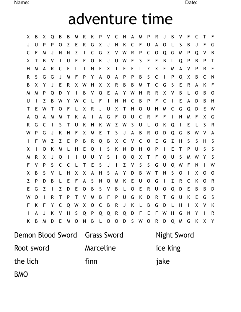 Adventure Time Word Search WordMint