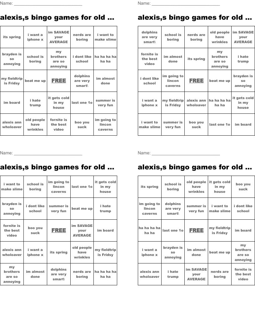 Alexis s Bingo Games For Old People WordMint