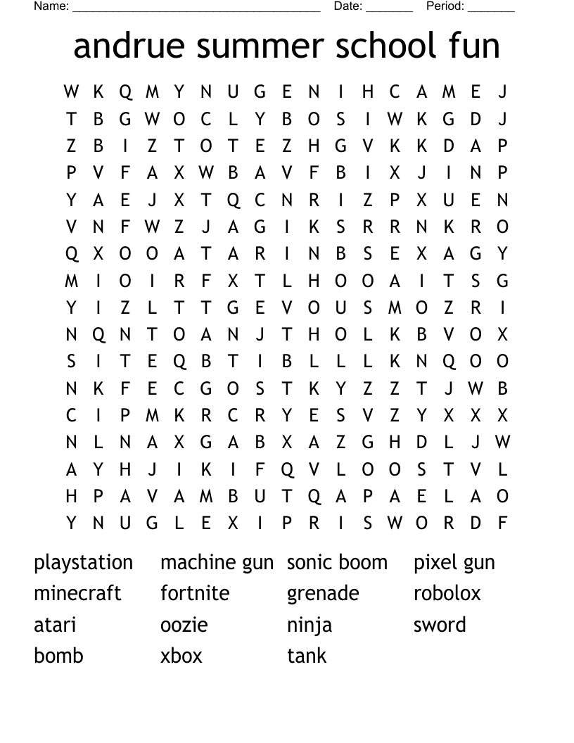 andrue summer school fun Word Search