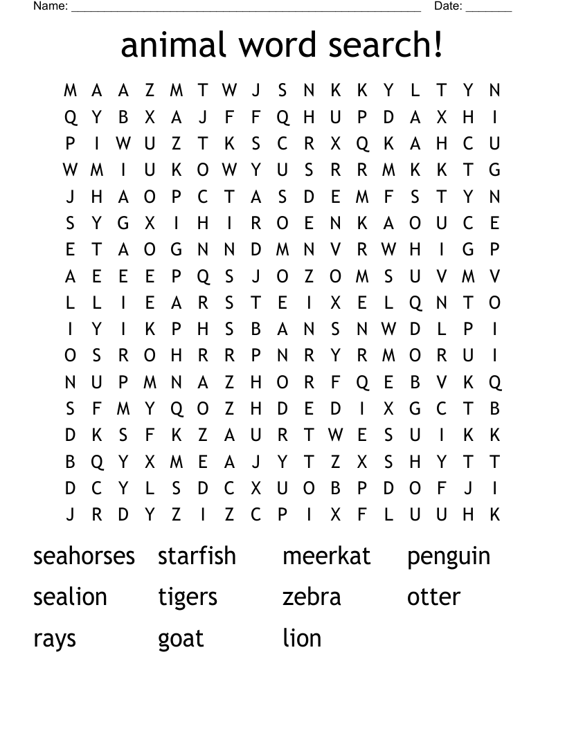animal word search!