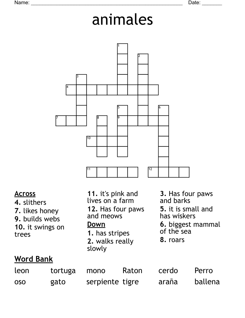animales Crossword