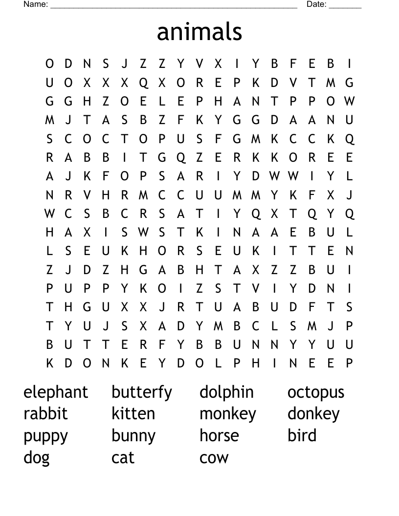 animals Word Search