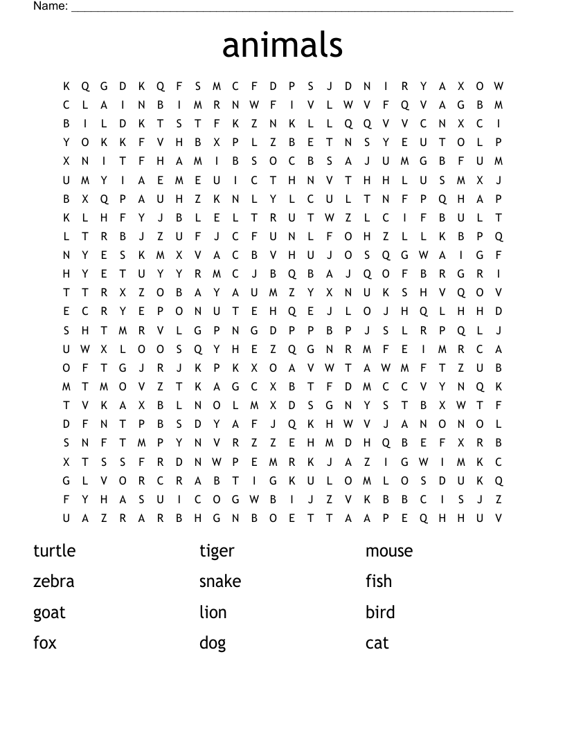 animals Word Search