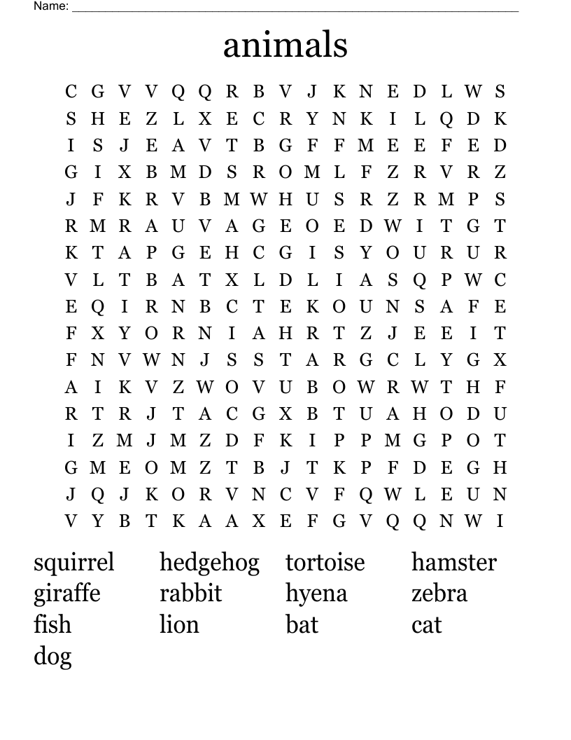 animals Word Search