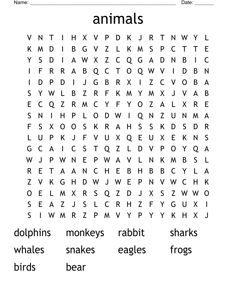 animals Word Search