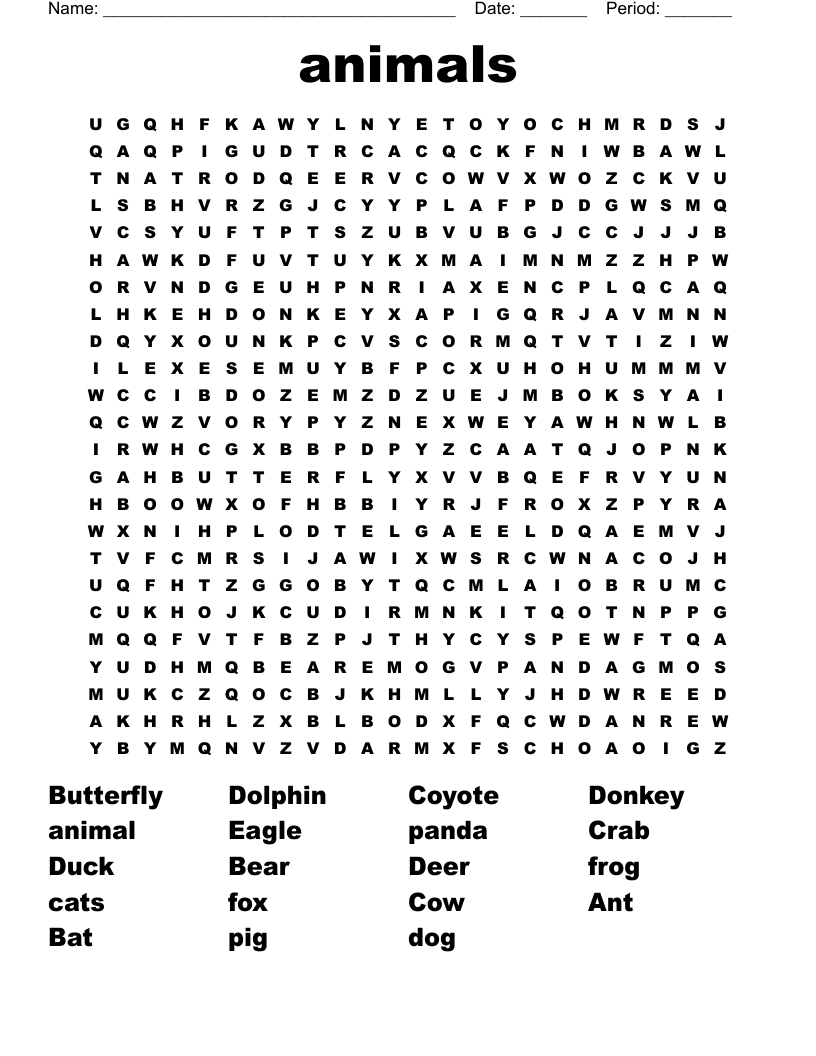 animals Word Search