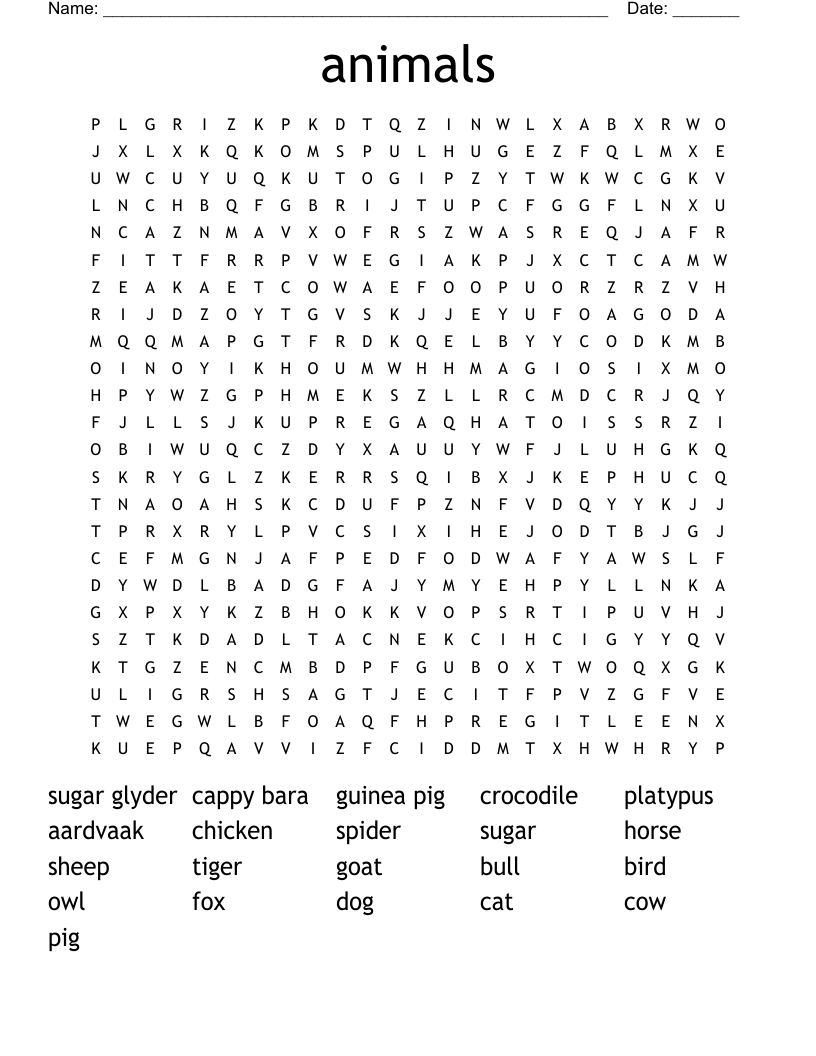 animals Word Search