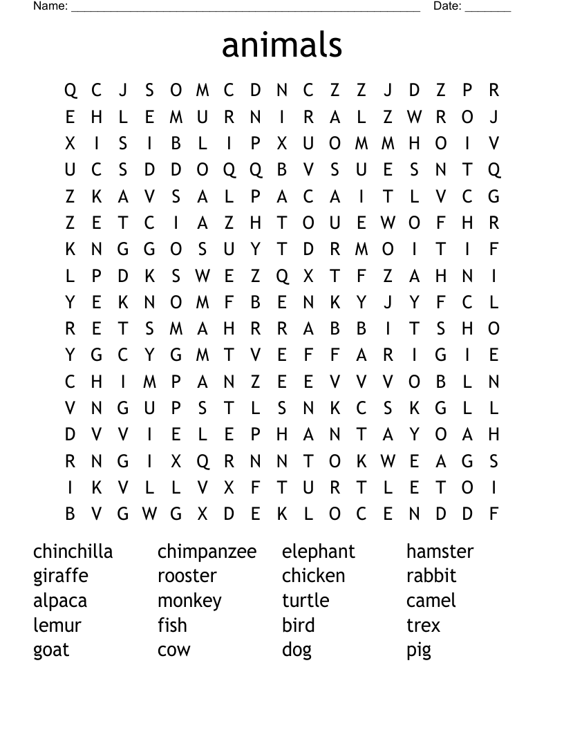 animals Word Search