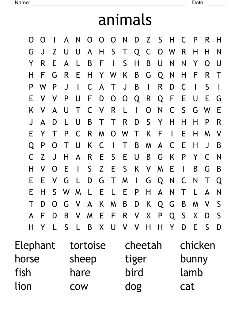 Animals Word Search WordMint