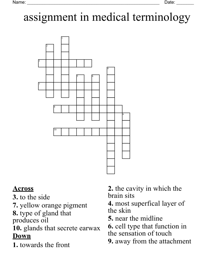 assignment in medical terminology Crossword WordMint