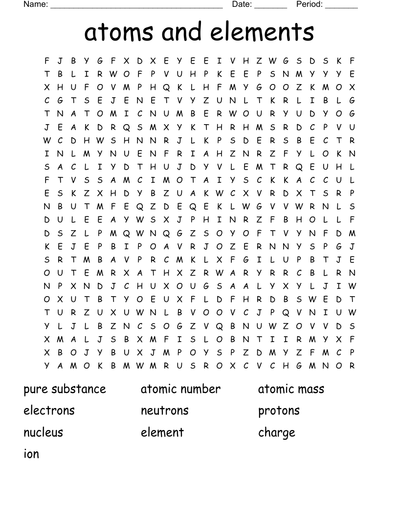 atoms and elements Word Search