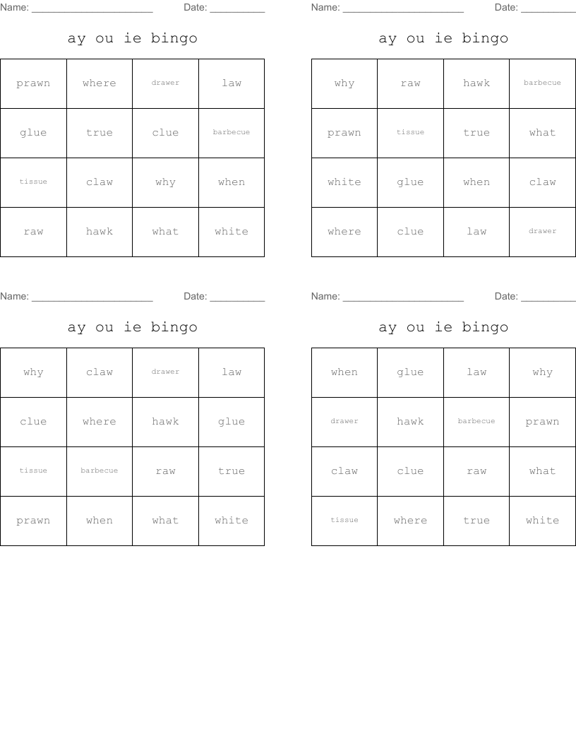 ay ou ie bingo 