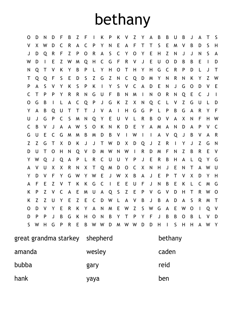 bethany Word Search