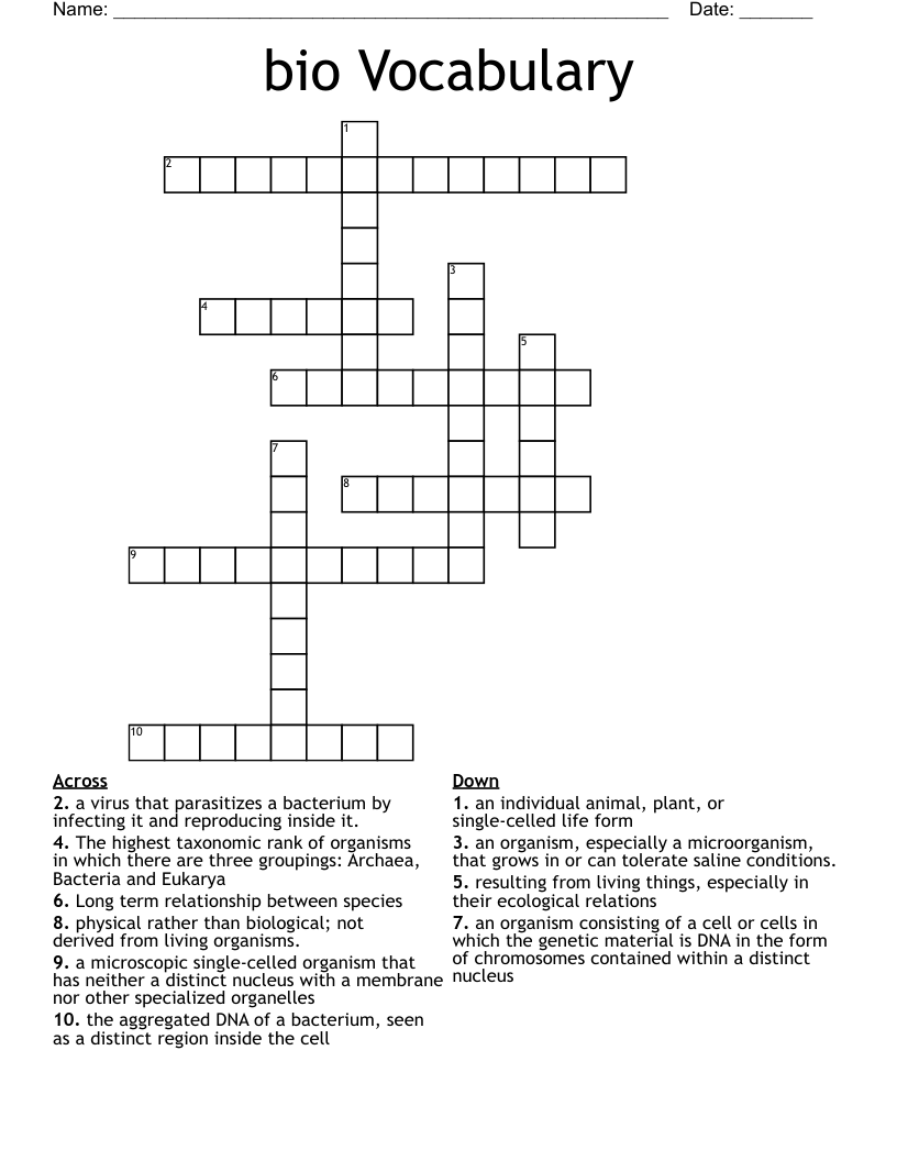 bio Vocabulary Crossword