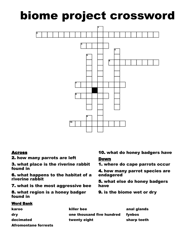 Biome Project Crossword WordMint