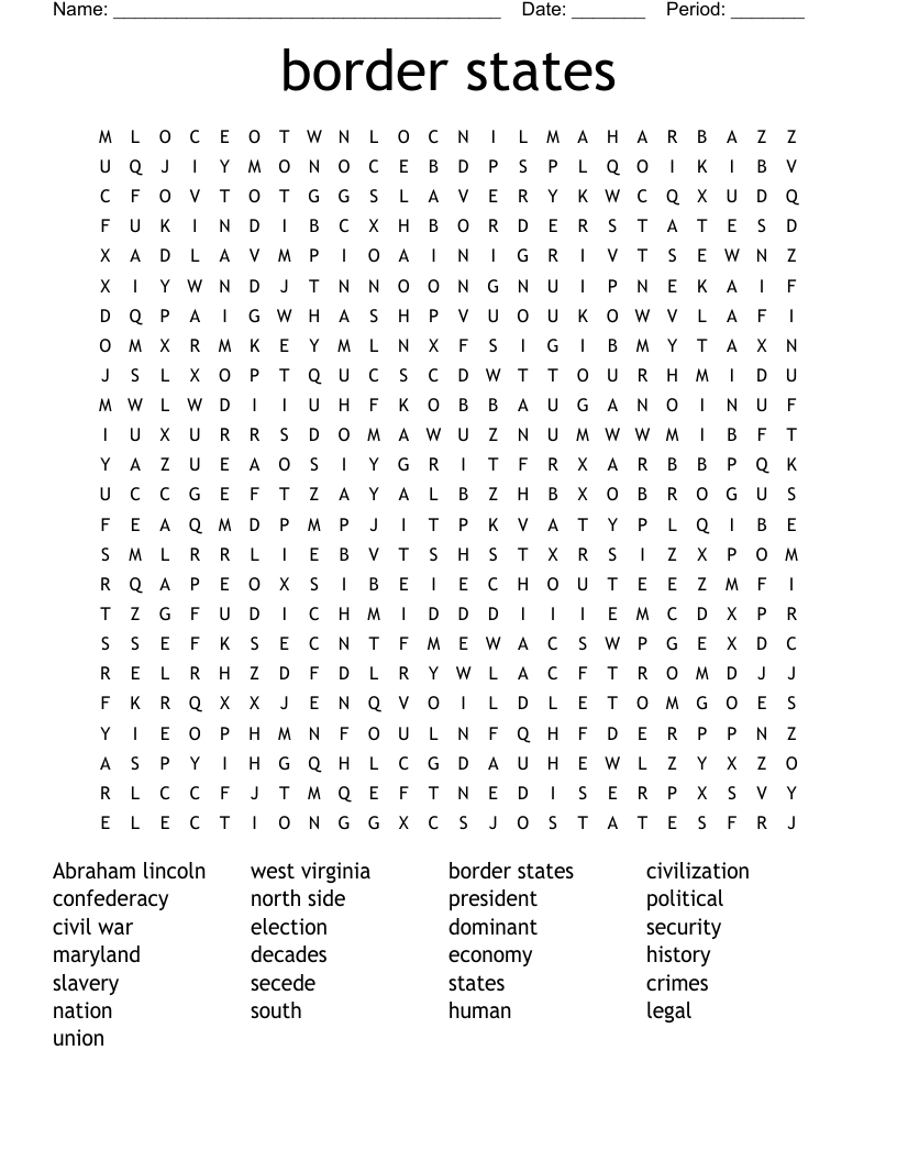 border states Word Search