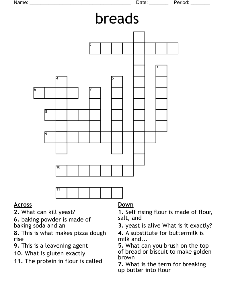 Quick Bread Crossword Puzzle Bread Jesus Sunday Puzzles Am Worksheets 