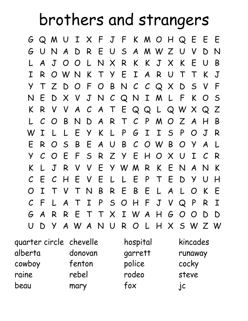 brothers and strangers Word Search