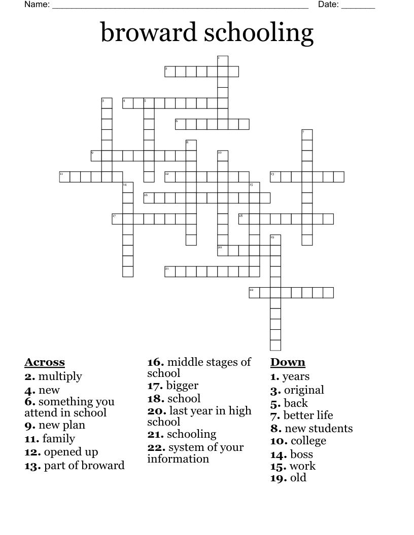 Broward Schooling Crossword WordMint