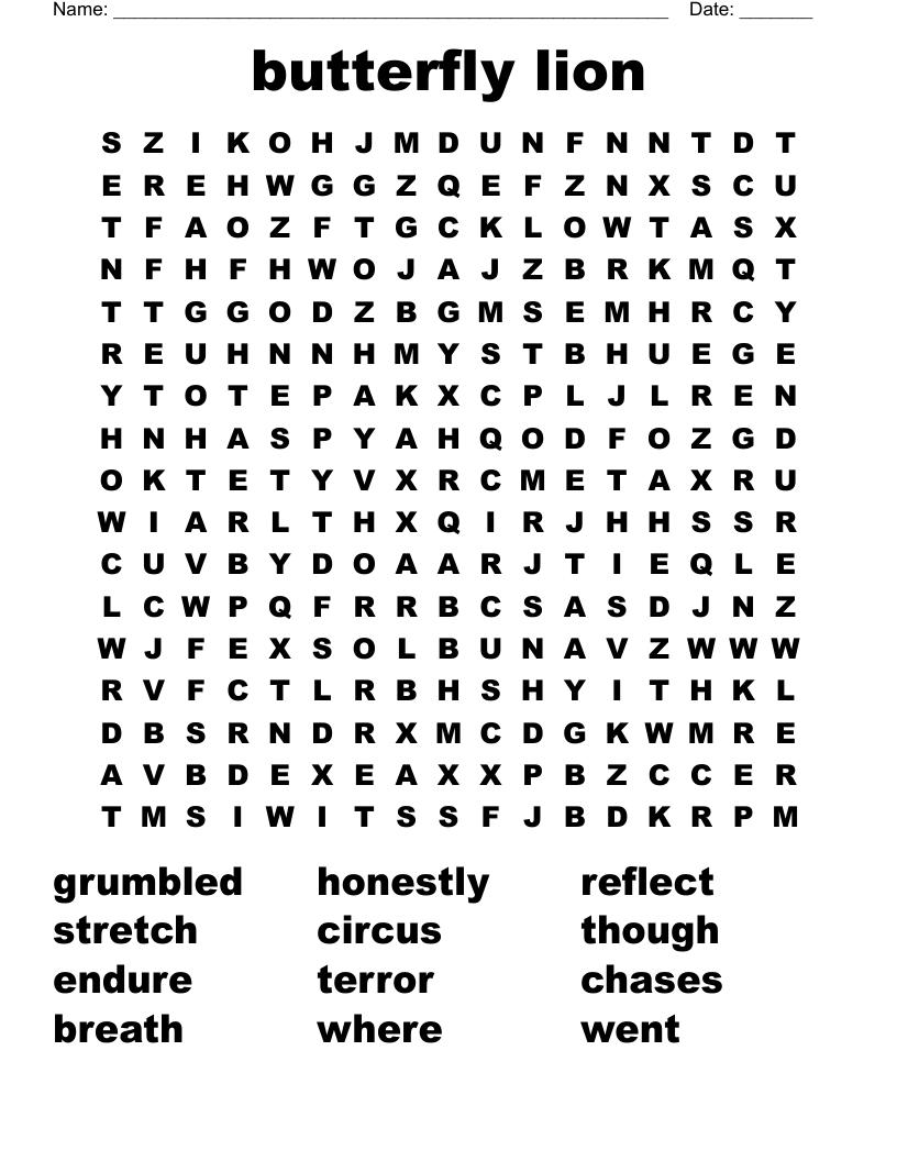 butterfly lion Word Search