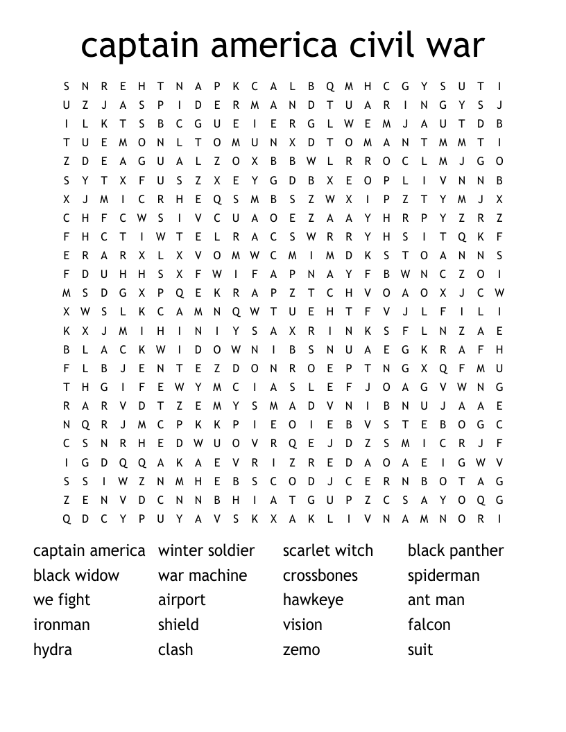 captain america civil war Word Search