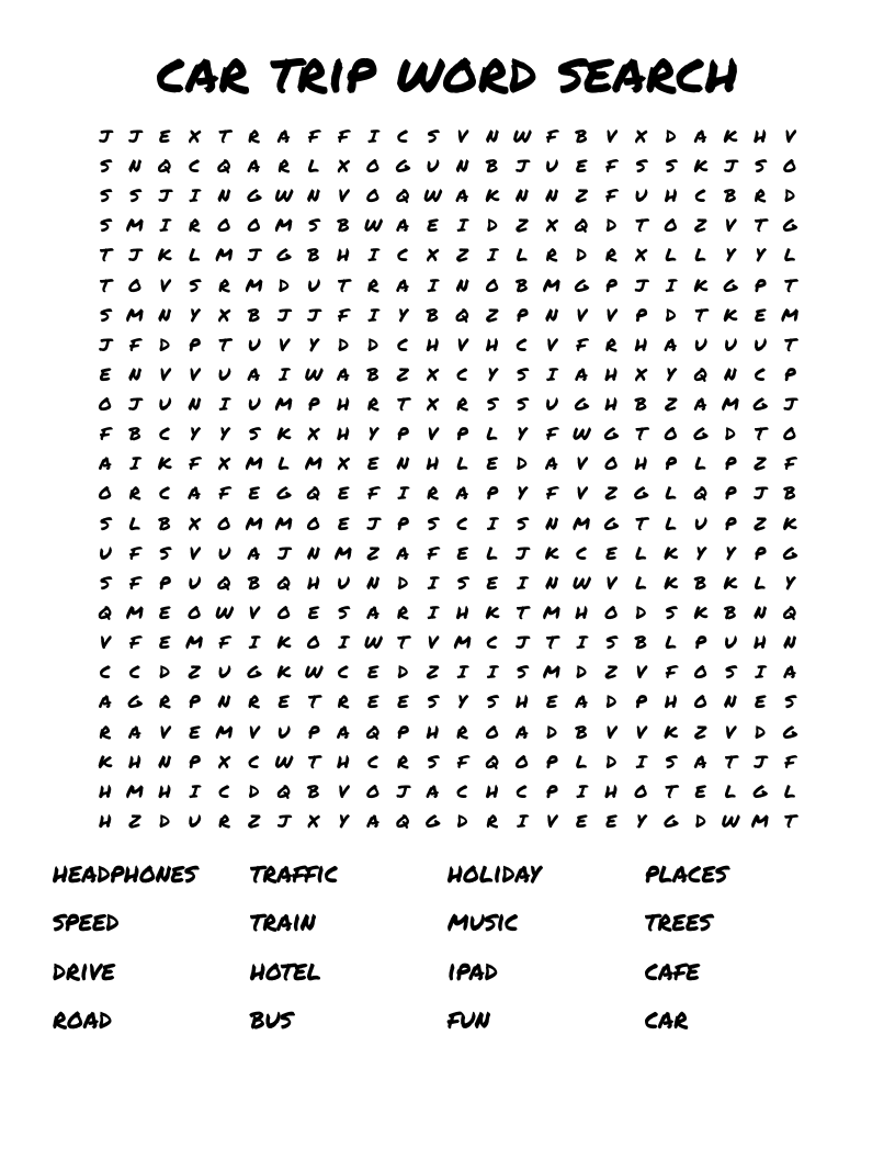 car trip word search 