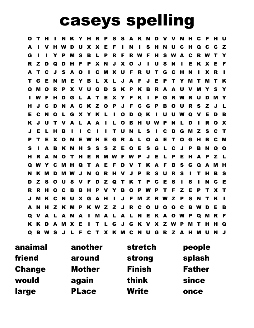 caseys spelling Word Search