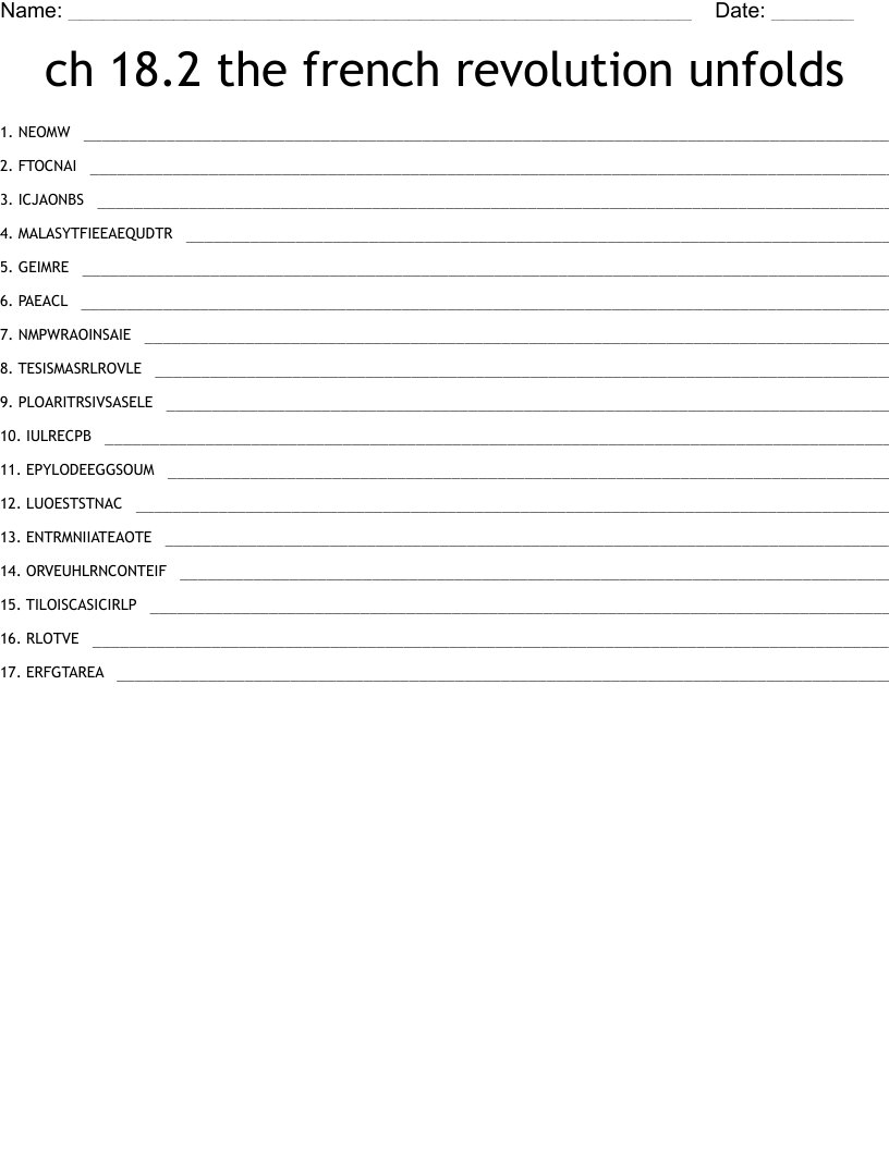 ch 18.2 the french revolution unfolds Word Scramble