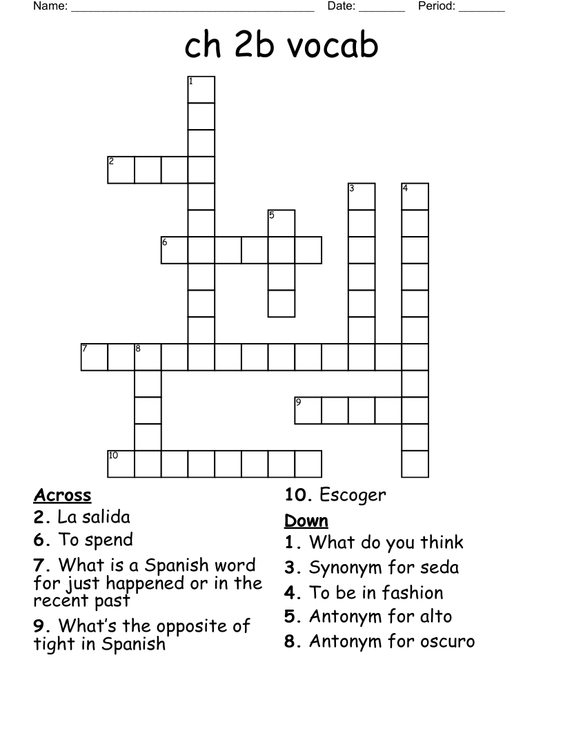 ch 2b vocab Crossword - WordMint