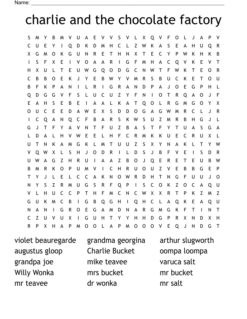 Similar To Charlie And The Chocolate Factory Word Search WordMint