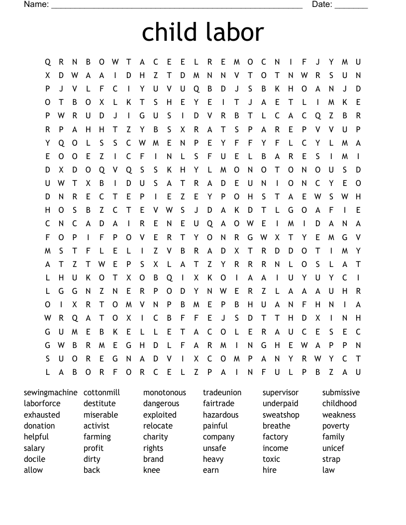 child labor Word Search