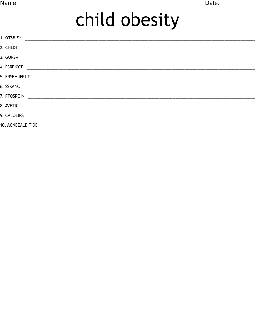 child obesity  Word Scramble