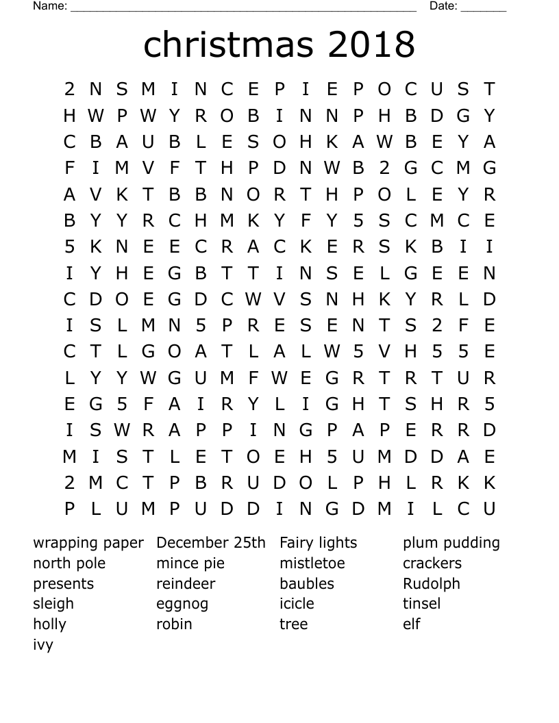 christmas 2018 Word Search