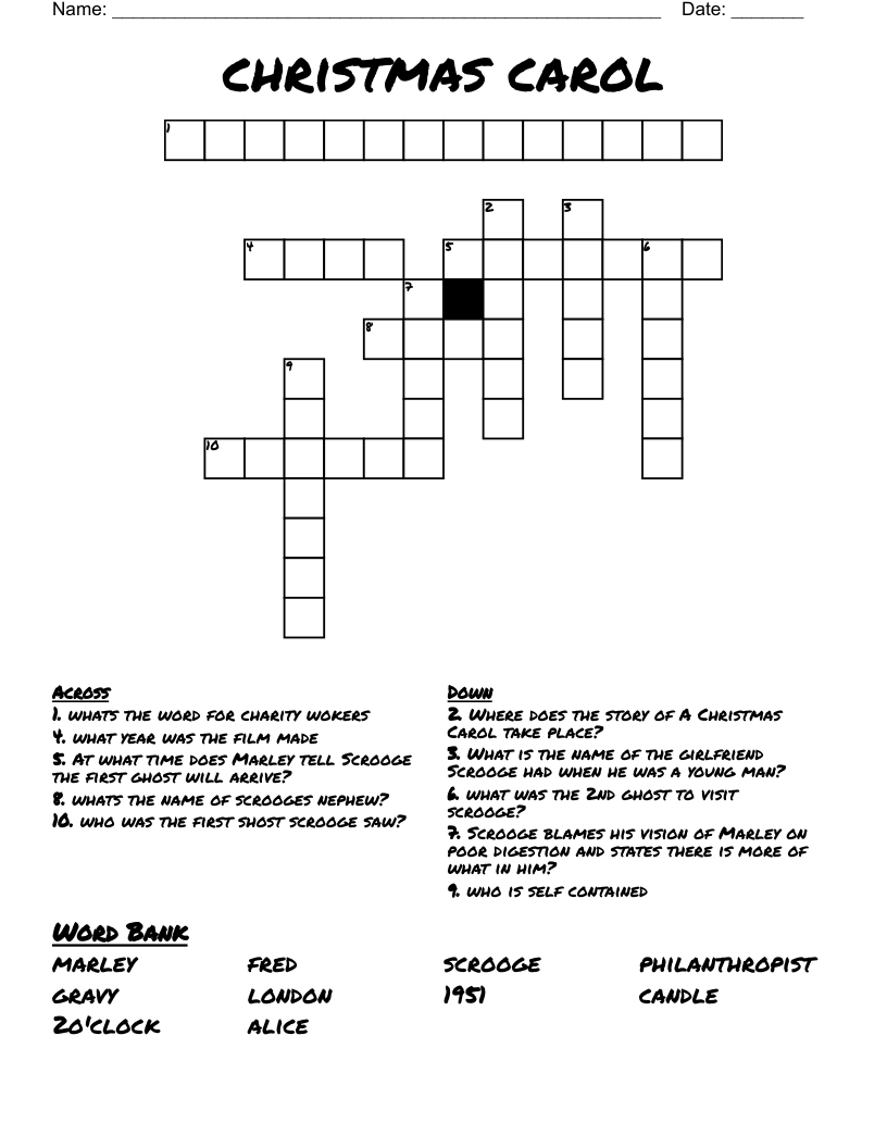 christmas carol Crossword WordMint