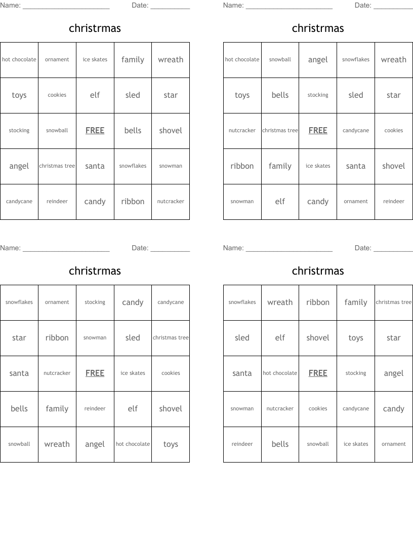 christrmas Bingo Cards