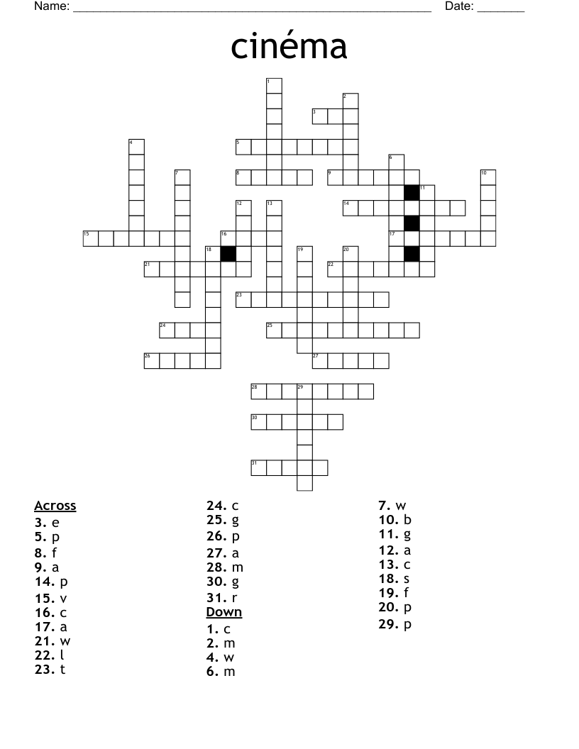 cinéma Crossword WordMint