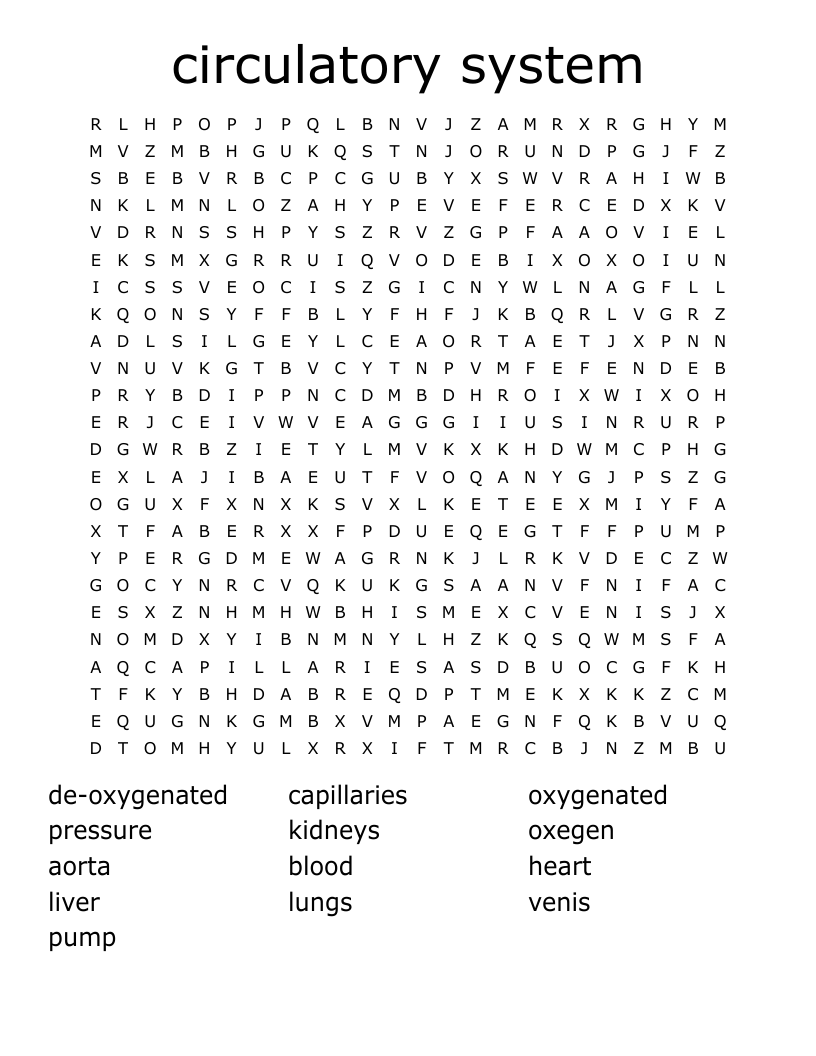 circulatory system Word Search