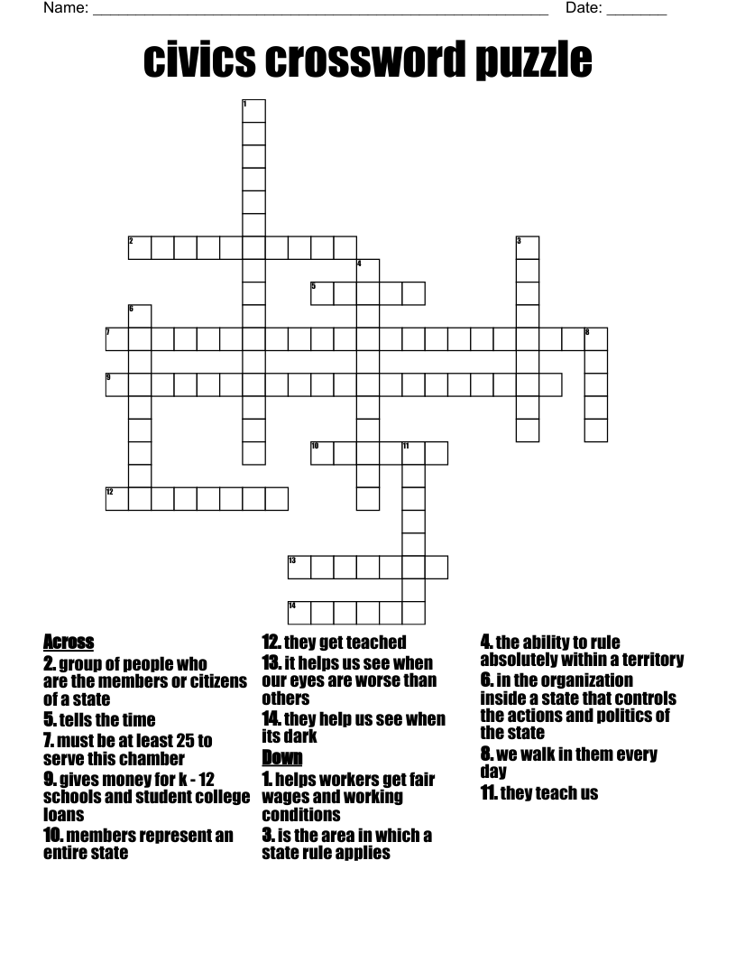 Civics Crossword Puzzle WordMint