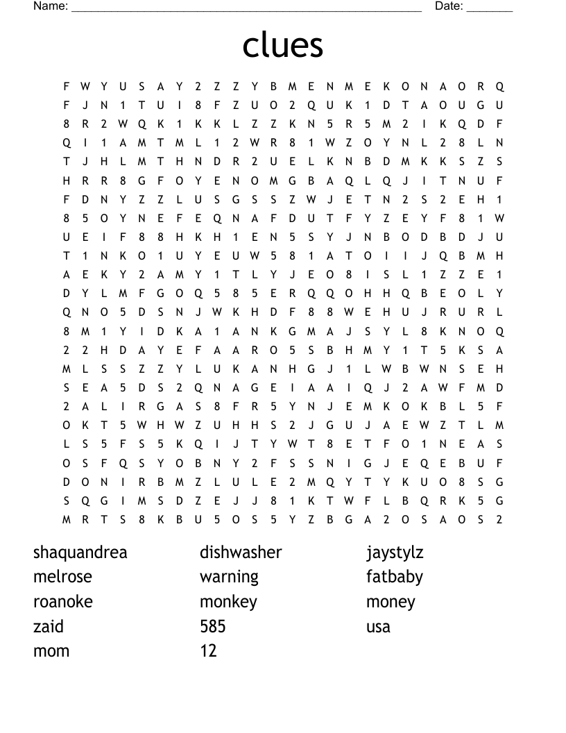 clues Word Search