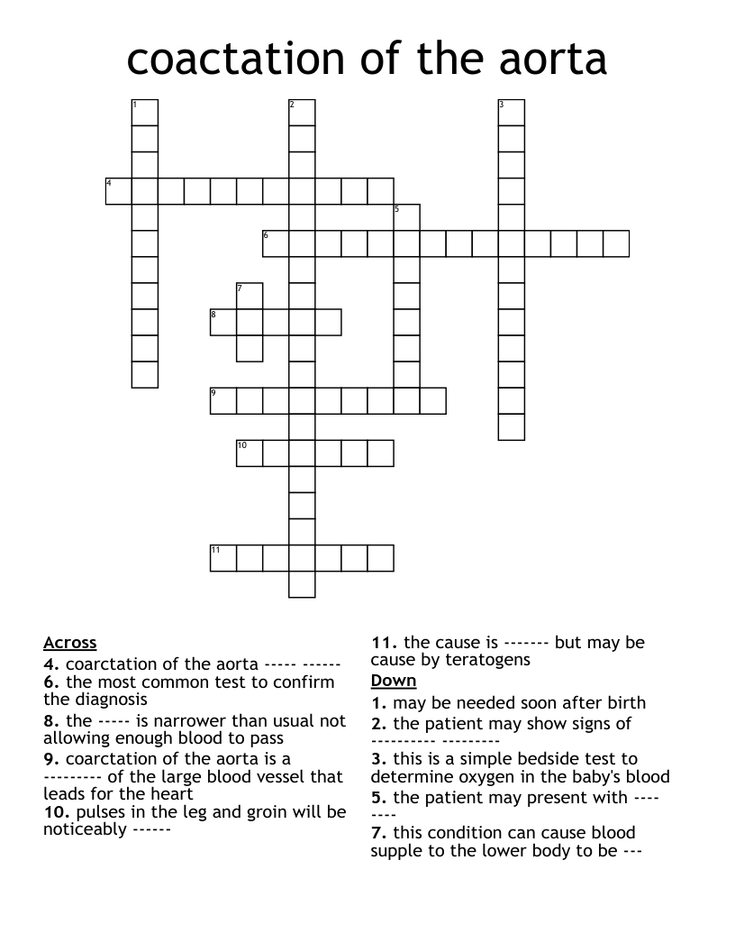 coactation of the aorta Crossword