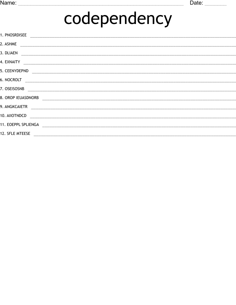 codependency Word Scramble - WordMint