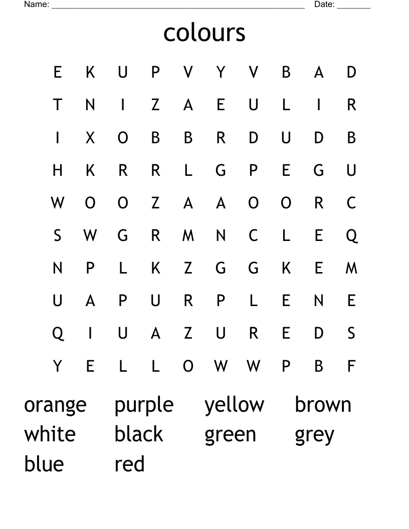colours Word Search