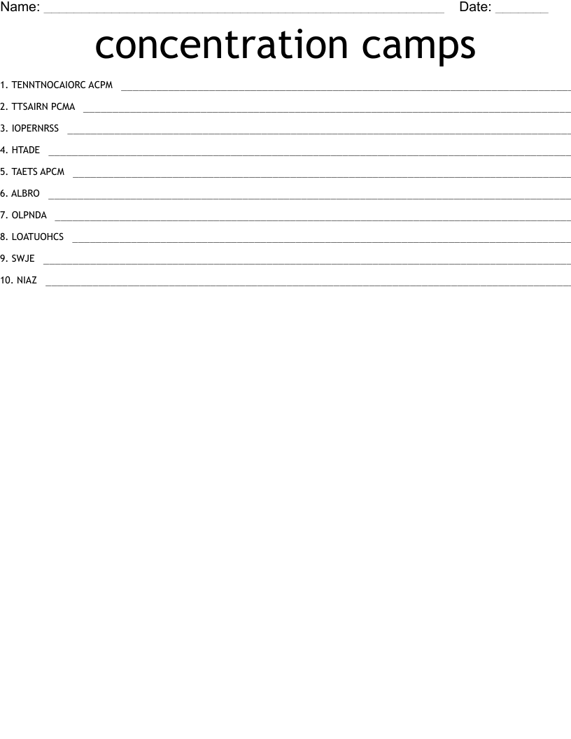 concentration camps Word Scramble