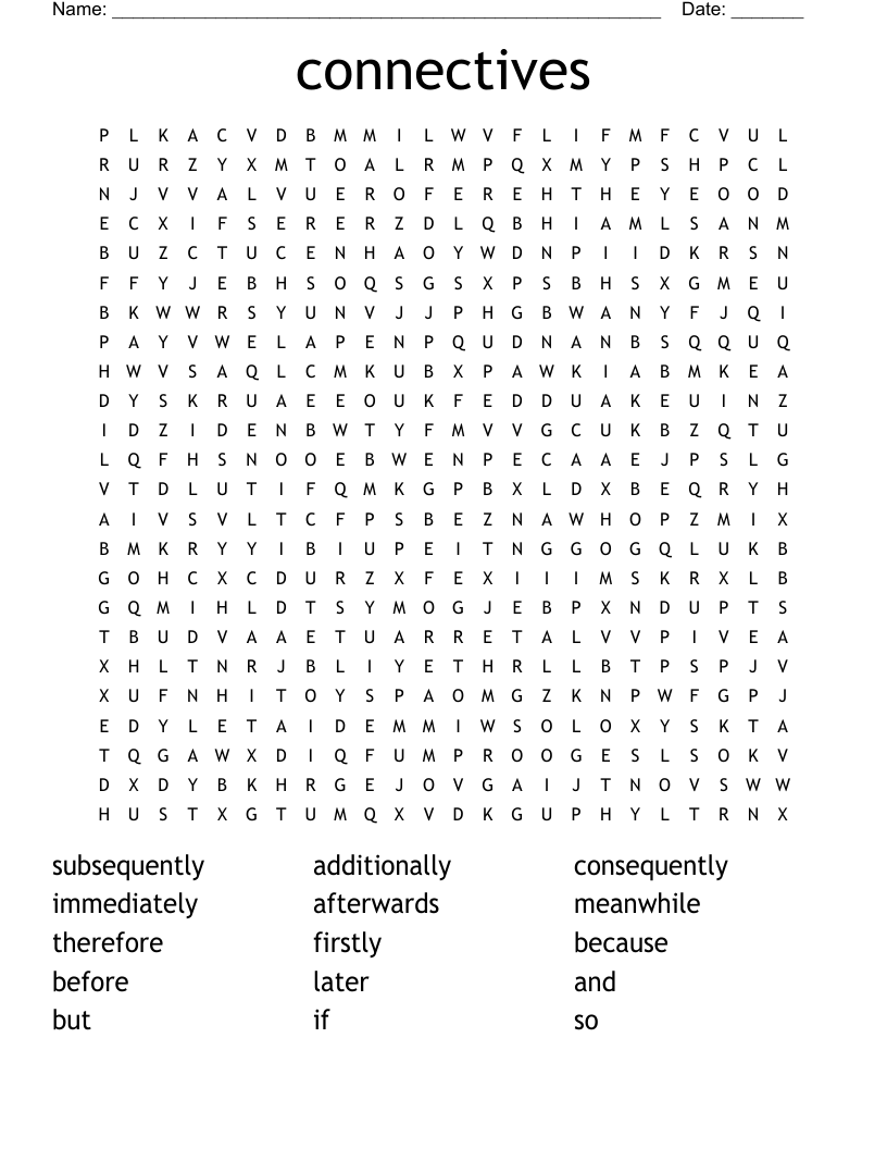 connectives Word Search
