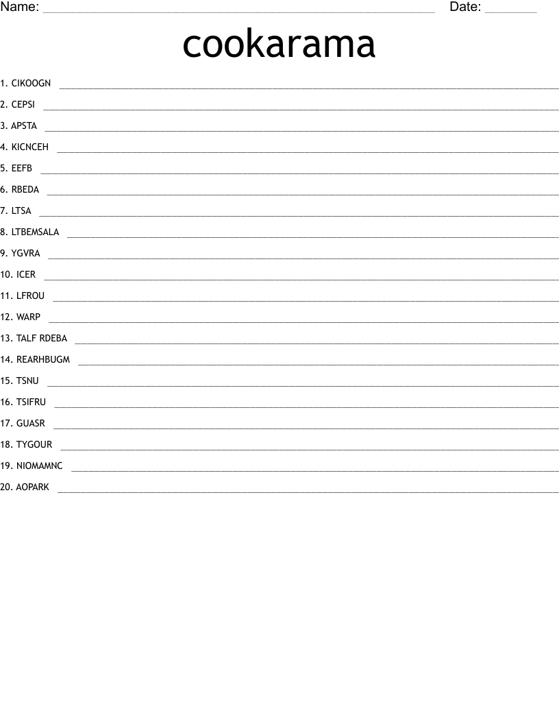 cookarama Word Scramble