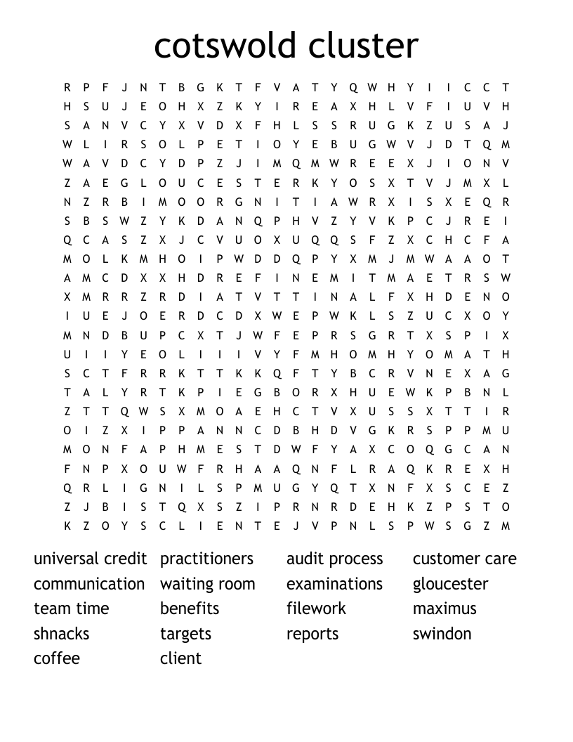 cotswold cluster Word Search WordMint