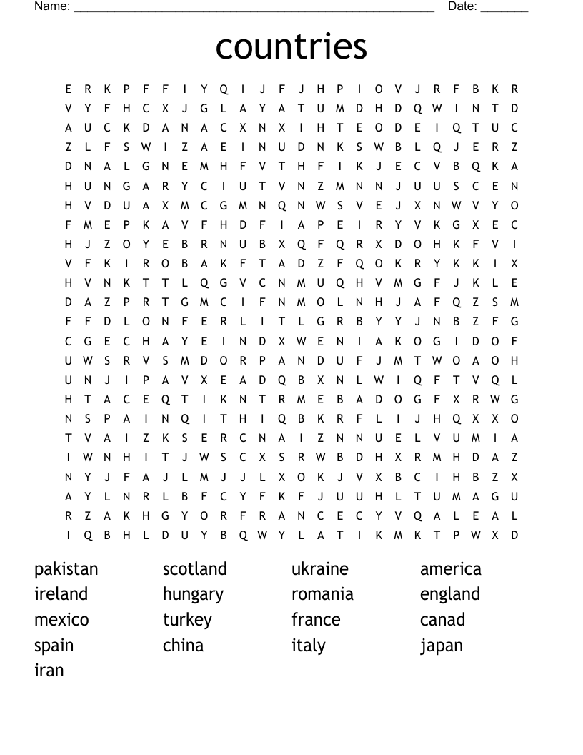 countries Word Search